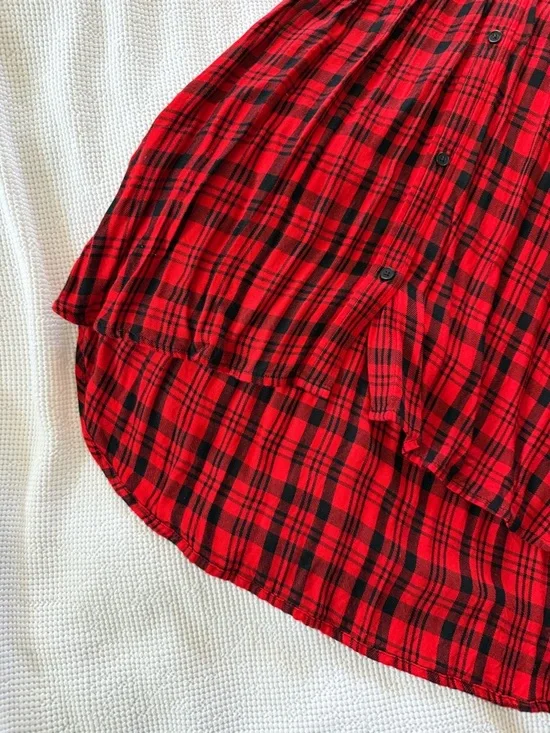 Express Red and Black Plaid Long Sleeve Dress - Picture 3 of 10